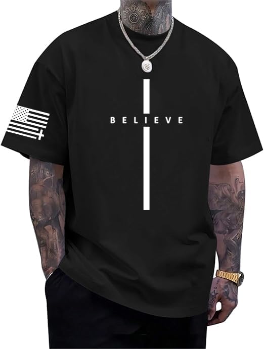 Eatbook Christian Shirts for Men Faith Over Fear Religious Tshirt - Black-cross