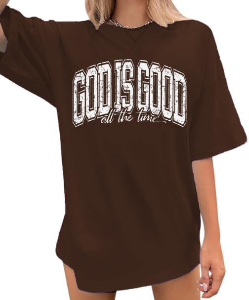God is Good Shirt Christian Shirts for Women Oversized Jesus Tees - Brown