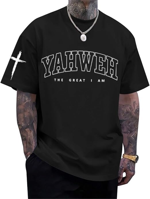 Eatbook Christian Shirts for Men Faith Over Fear Religious Tshirt - Black-yahweh