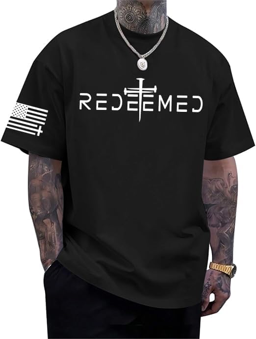 Eatbook Christian Shirts for Men Faith Over Fear Religious Tshirt - Black-redeemed