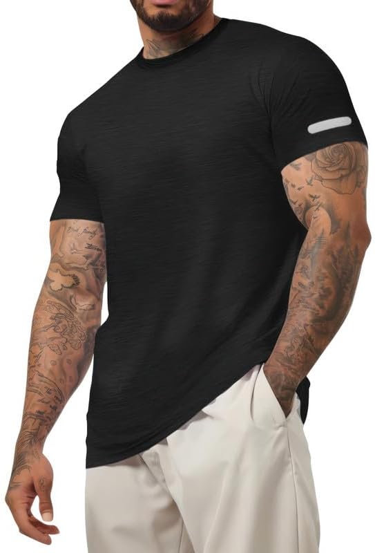 Men's Casual T Shirt Short Sleeve Classic Crew Neck T-Shirt Summer Basic Tee Shirts - Black