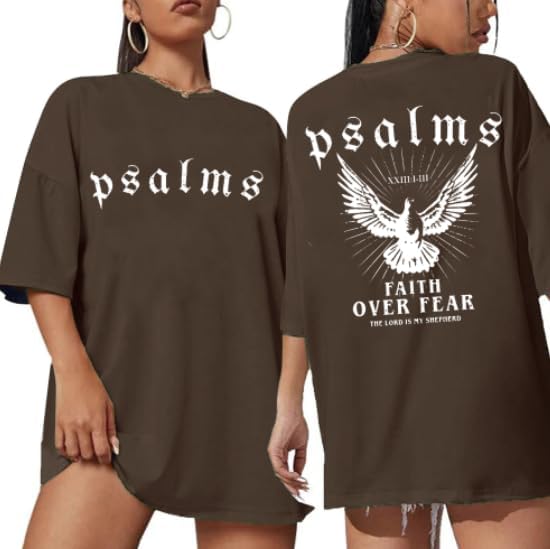 Faith Over Fear Shirt Christian Shirts for Women Oversized Workout Jesus Shirt Religious Graphic Tee Tops - Brown
