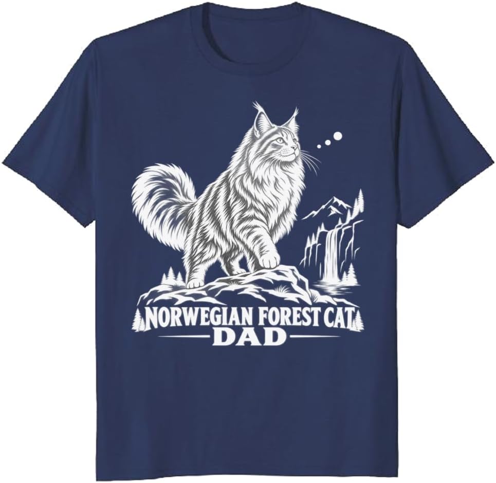 Norwegian Forest Cat Dad T-Shirt Minimal Pine Lookout Graphic Tee - S7