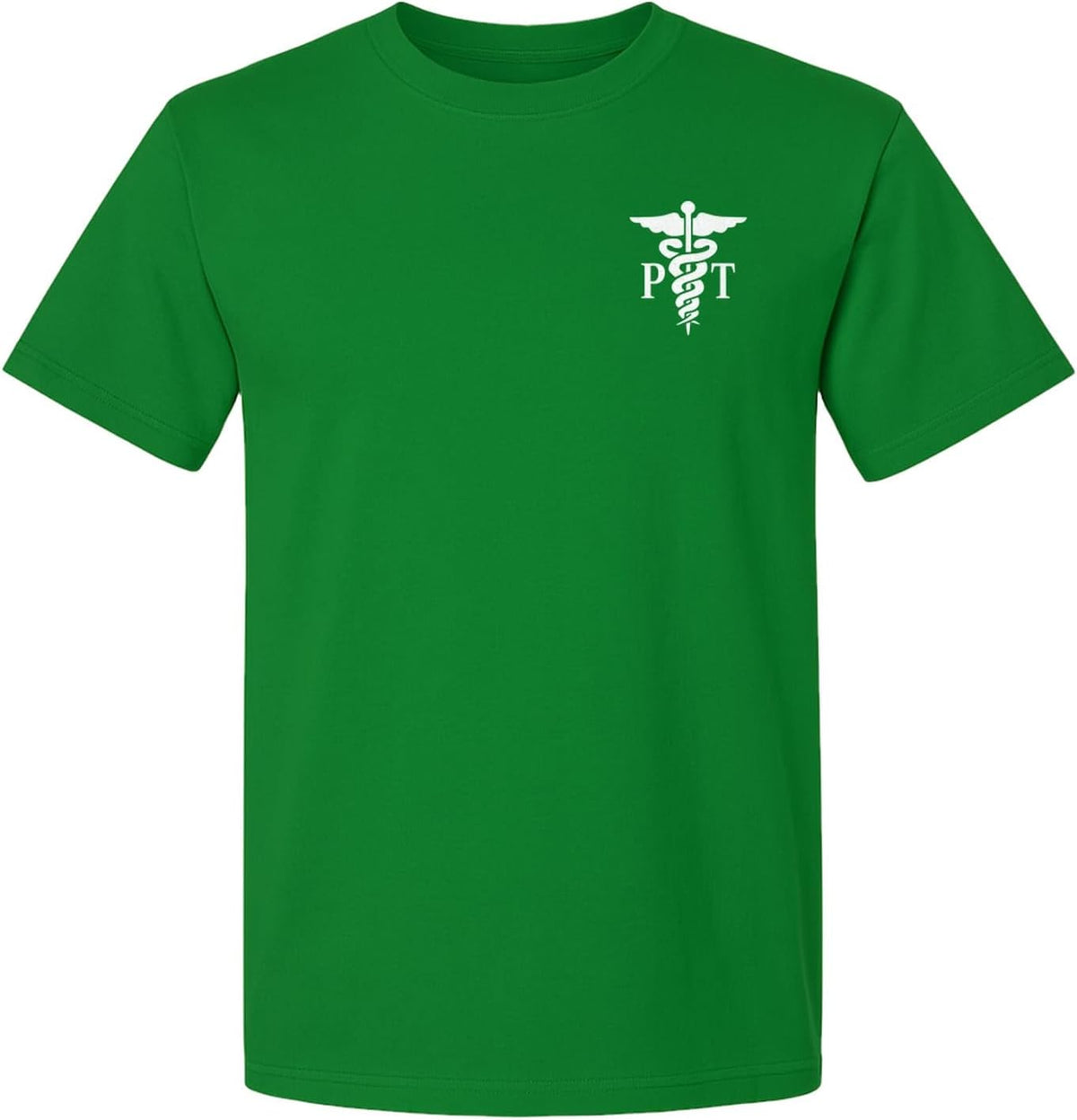 Physical Therapist T-Shirt, Small Left Chest PT Caduceus Design for Therapy Professionals - Kelly Green