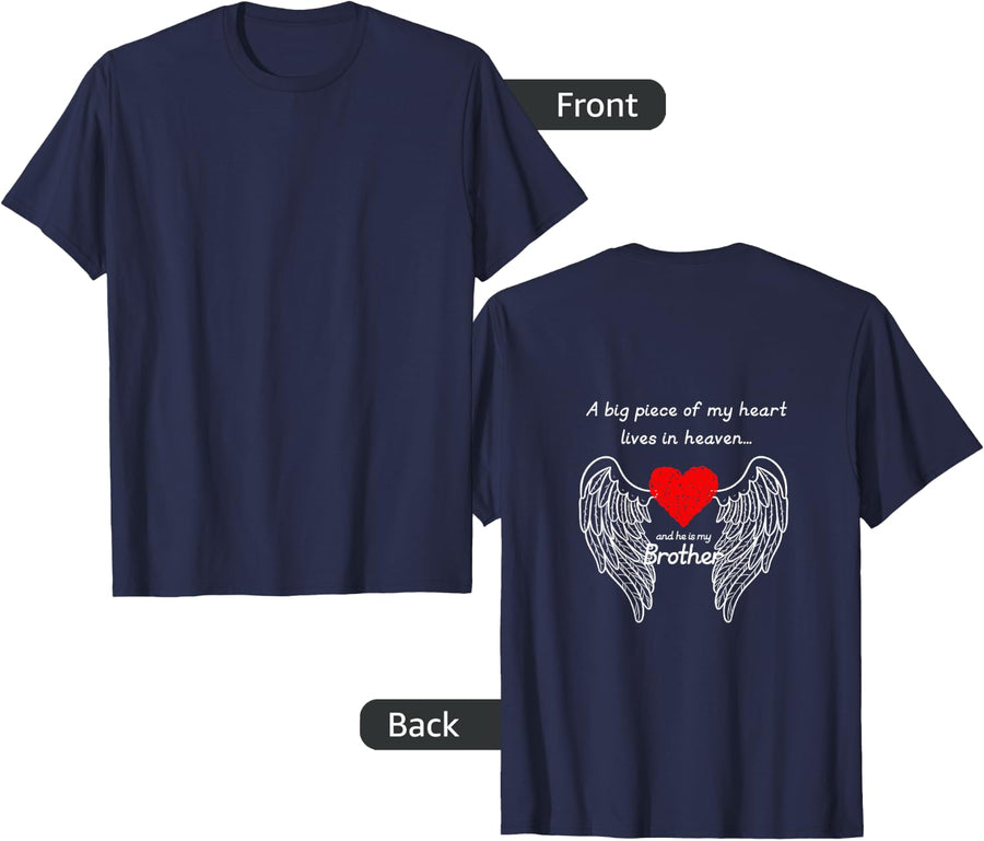 A Big Piece of My Heart Lives in Heaven and He is My Brother T-Shirt - Navy Blue