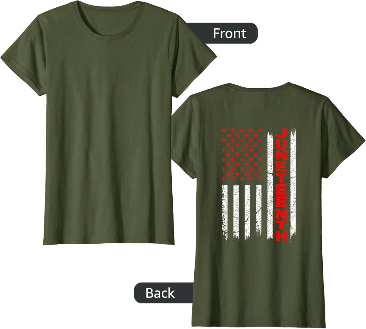 Juneteenth in American Flag (On back ) Juneteenth Shirt T-Shirt - Olive Green