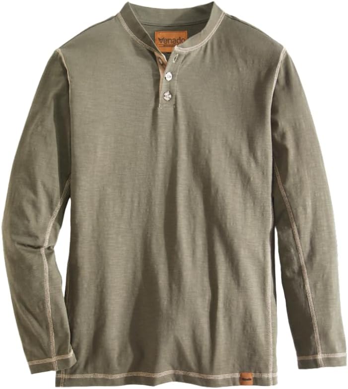 Venado Henley Long Sleeve Shirts for Men - Mens Henley with Flex Material - Army