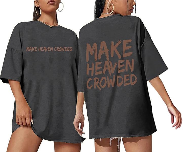 Christian Shirts for Women Faith Over Fear Oversized Graphic Tees - Darkgrey1