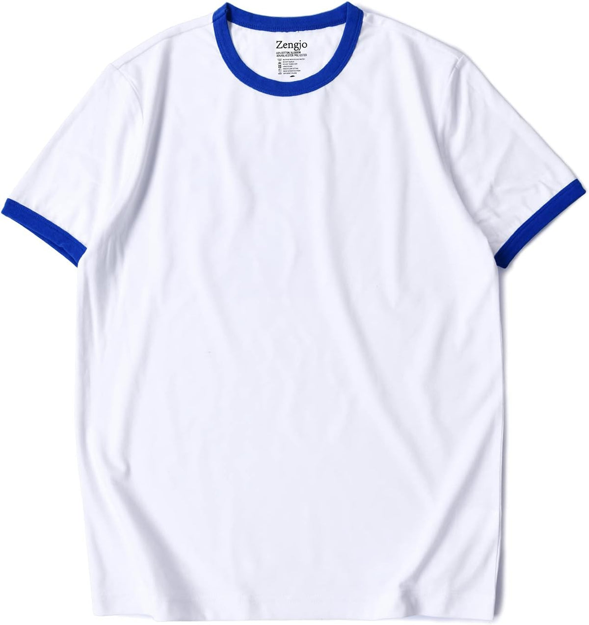 Zengjo Men's Ringer Tee Crewneck Athletic T Shirts Short Sleeve Sport Shirt - White\/Royal Blue
