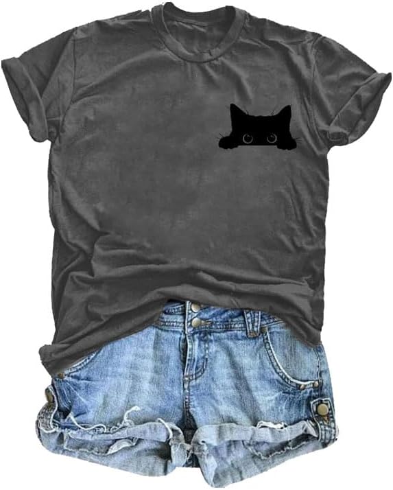 Cat Shirts for Women Funny Black Cat Tshirt Cat Mom Shirt - Darkgrey