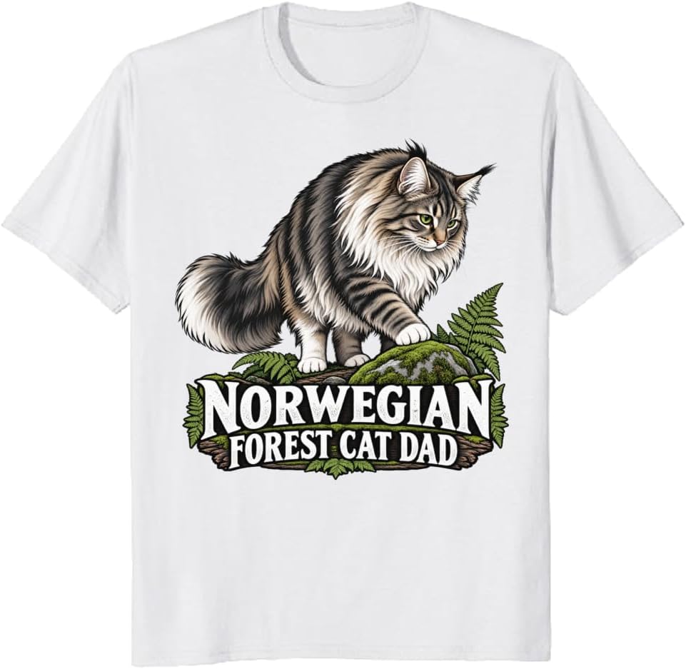 Norwegian Forest Cat Dad T-Shirt Minimal Pine Lookout Graphic Tee - S5