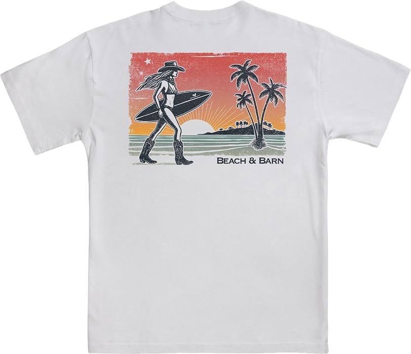Beach & Barn Sun Country Cowgirl Surf Graphic Tee, 100% Cotton, S-XXL - White