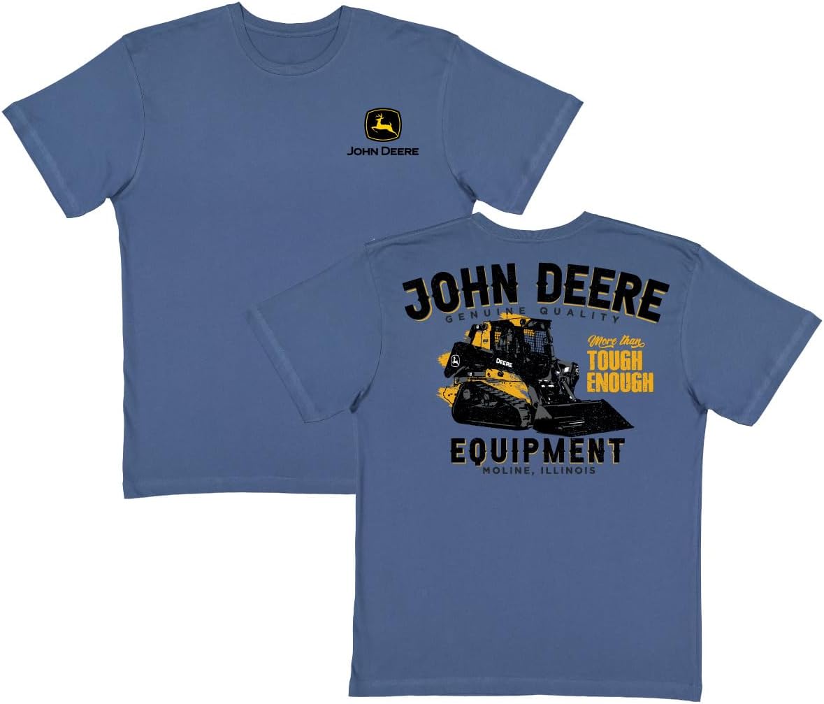 John Deere Men's Construction Skid Steer More Than Tough Enough Short Sleeve Tshirt in Indigo Blue - Indigo Blue