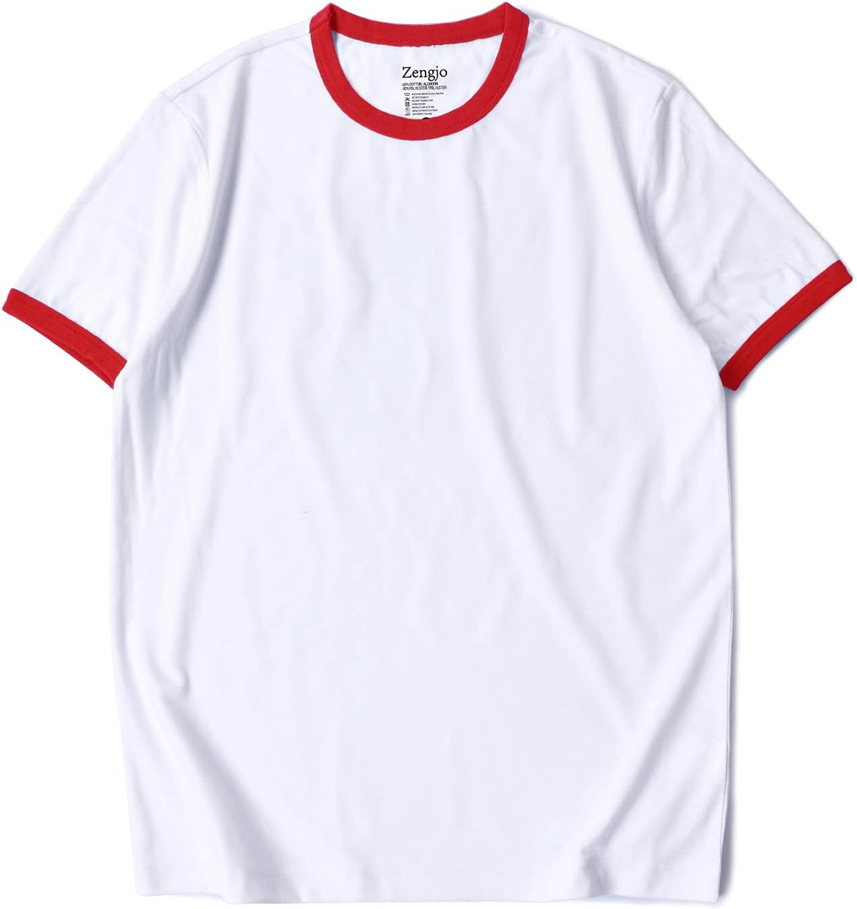 Zengjo Men's Ringer Tee Crewneck Athletic T Shirts Short Sleeve Sport Shirt - White\/Red