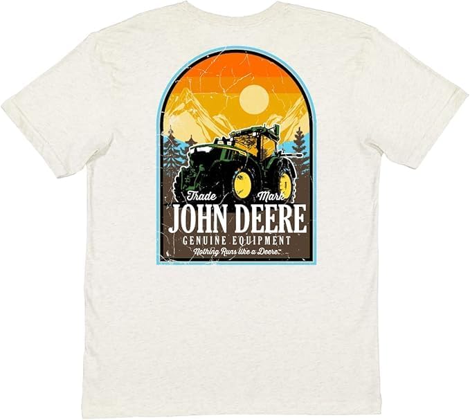 John Deere Men's Tractor Mountain Short Sleeve T-Shirt in Oatmeal - Heathered Oatmeal
