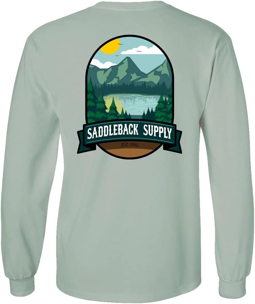 Saddleback Supply Men's Graphic Logo Long Sleeve Shirts - Outdoor Collection - Stone Green Shirt With Nature Logo