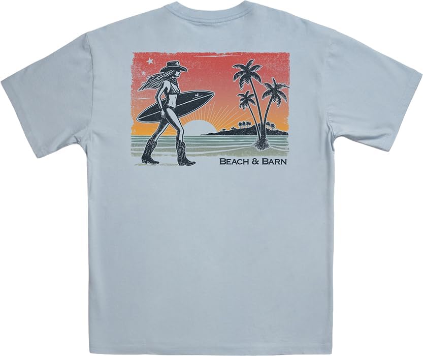 Beach & Barn Sun Country Cowgirl Surf Graphic Tee, 100% Cotton, S-XXL - Chambray