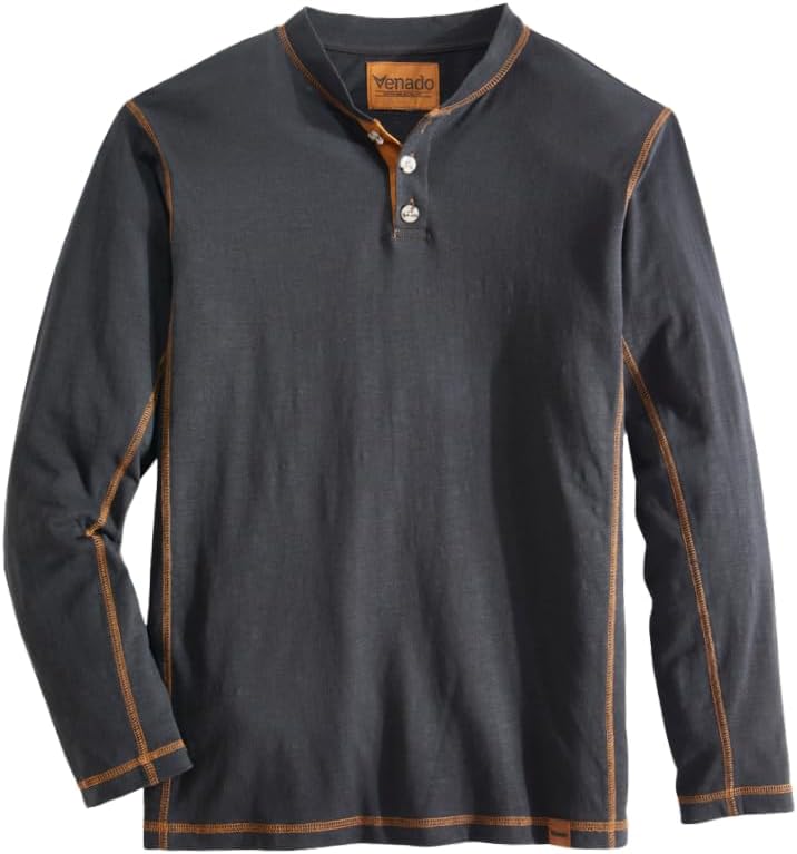 Venado Henley Long Sleeve Shirts for Men - Mens Henley with Flex Material - Black