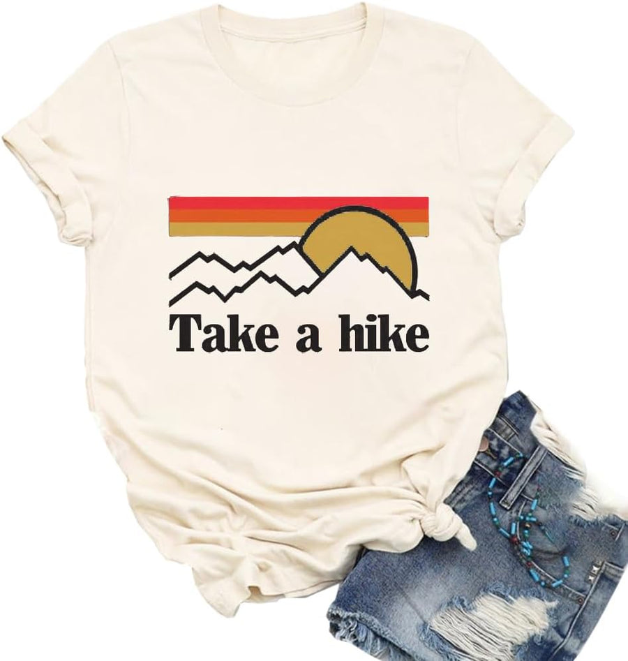 Xiaomomo Womens Take A Hike Printed Short Sleeves T-Shirt Casual Camping Hiking Graphic Tee Tops - Cream-1