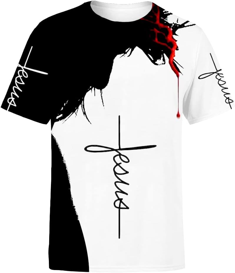 Unisex 3D Graphic T Shirts Printed Casual Short Sleeve Tee Shirt - Jesuswhite