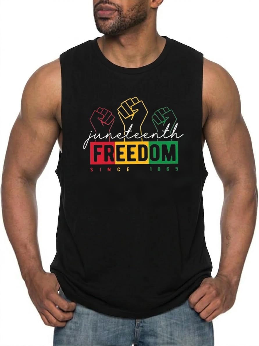 Juneteenth Tank Top for Men: African American T-Shirts American Freedom Sleeveless June 19th Tees - Black4