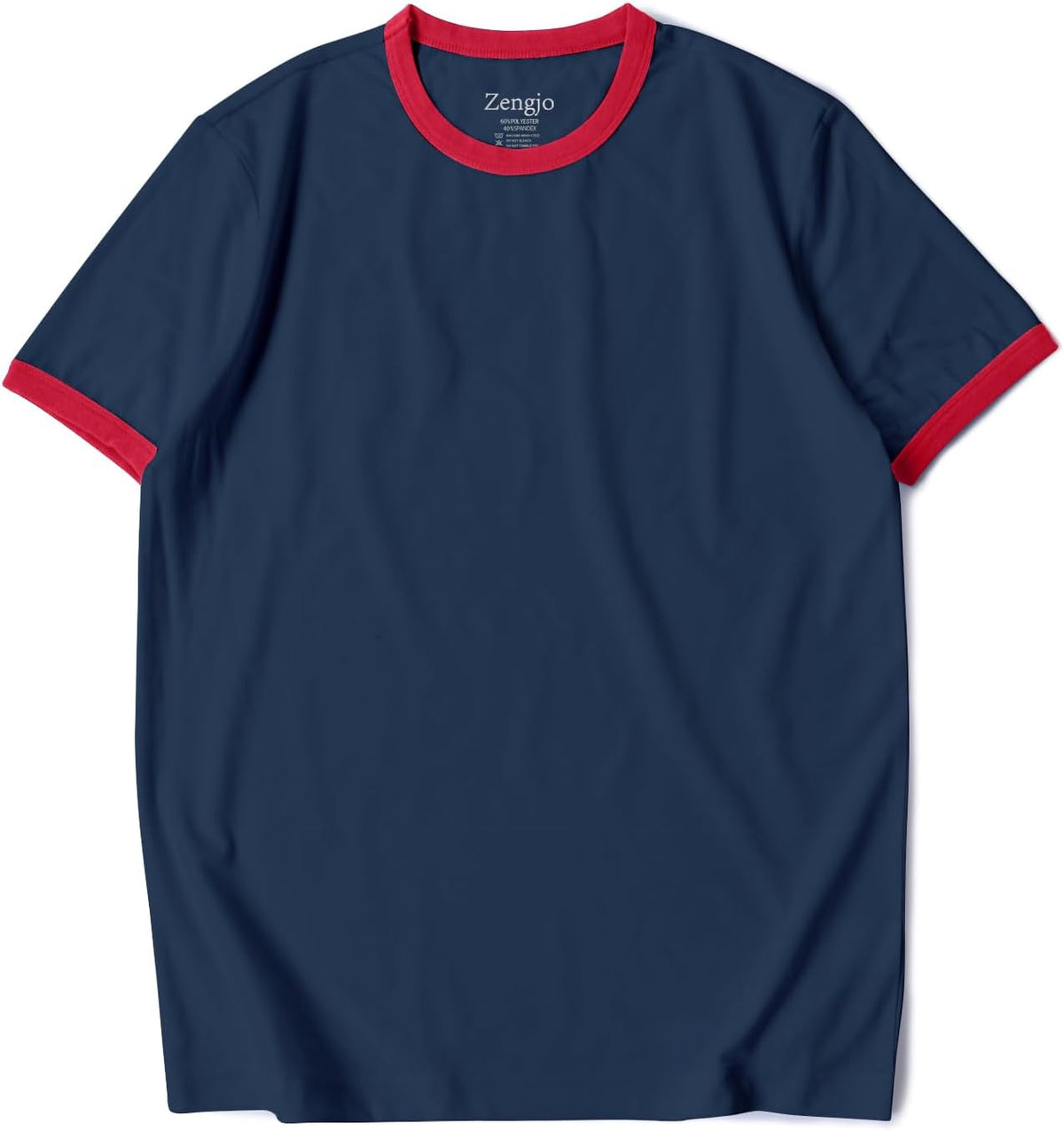 Zengjo Men's Ringer Tee Crewneck Athletic T Shirts Short Sleeve Sport Shirt - Navy\/Red