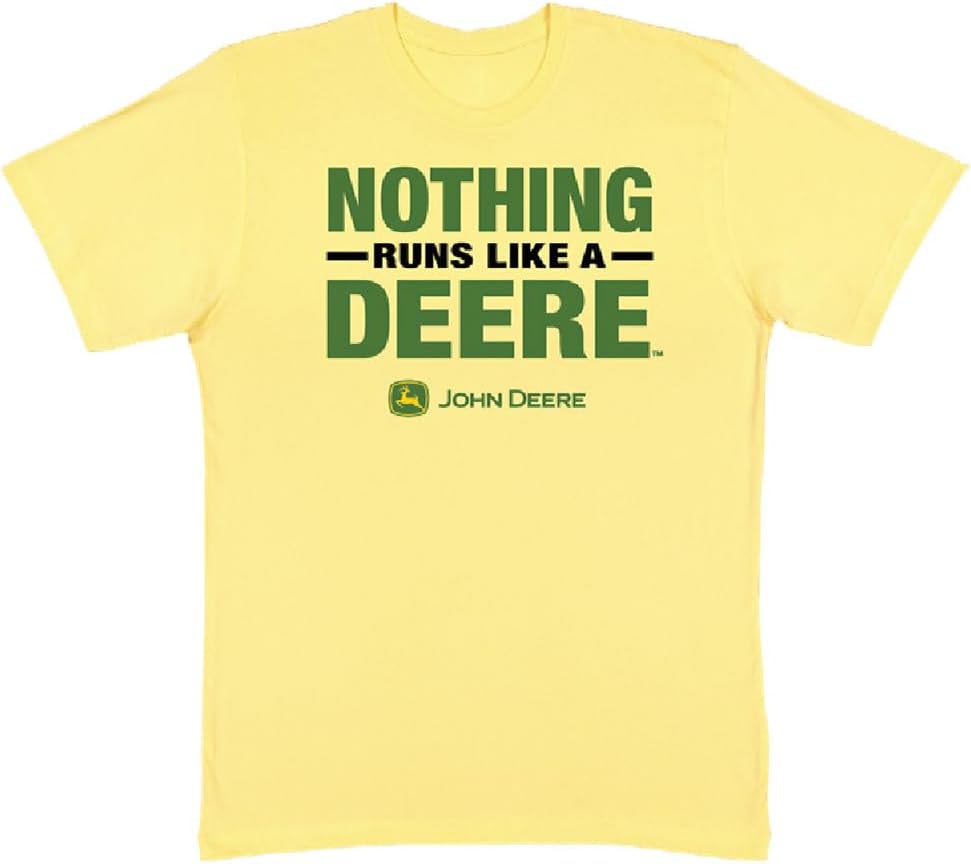 John Deere Mens Womens Unisex Tee T-Shirt 'Nothing Runs Like A Deere' - Yellow, Small - As Pictured