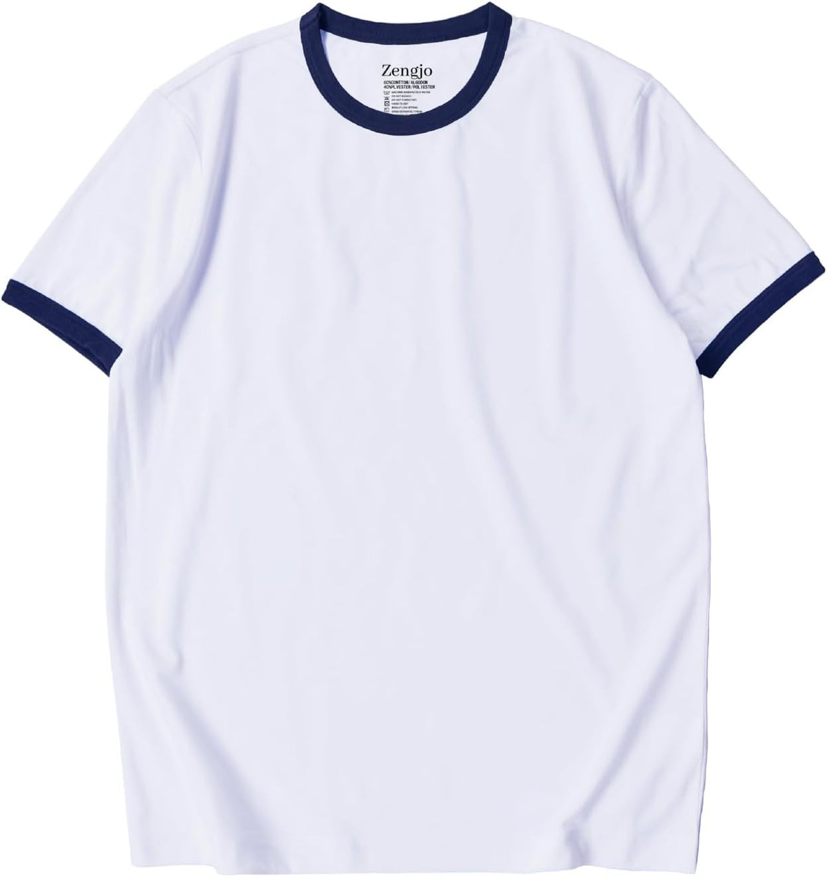 Zengjo Men's Ringer Tee Crewneck Athletic T Shirts Short Sleeve Sport Shirt - White\/Navy