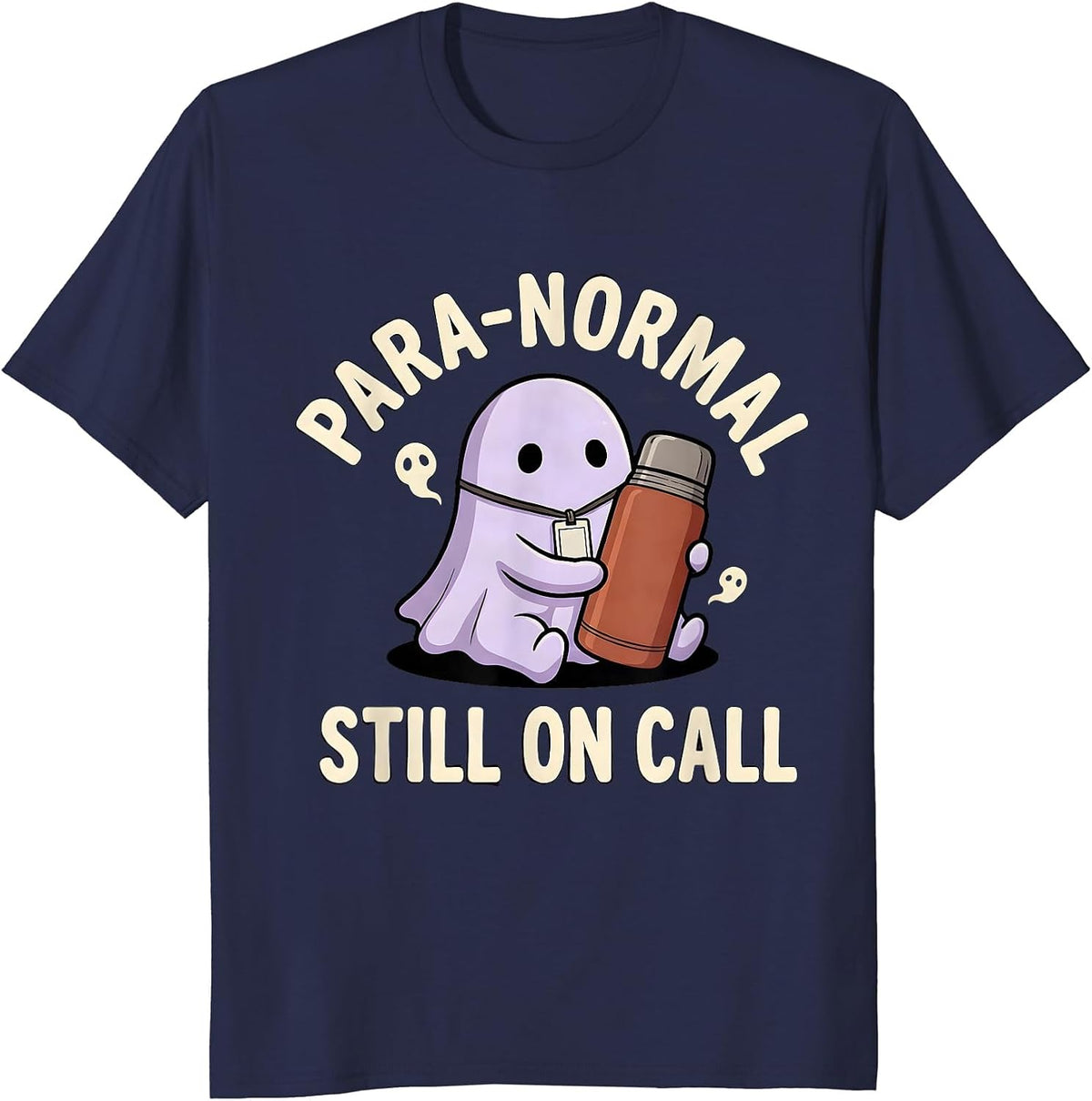 Men's Para-Normal, Still On Call Chibi Ghost Para Educator T-Shirt - Navy Blue