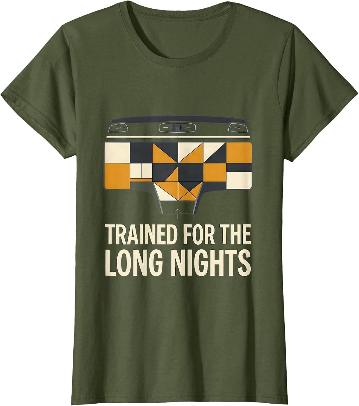 Trained For The Long Nights Social Worker Appreciation Quilt T-Shirt - Olive Green