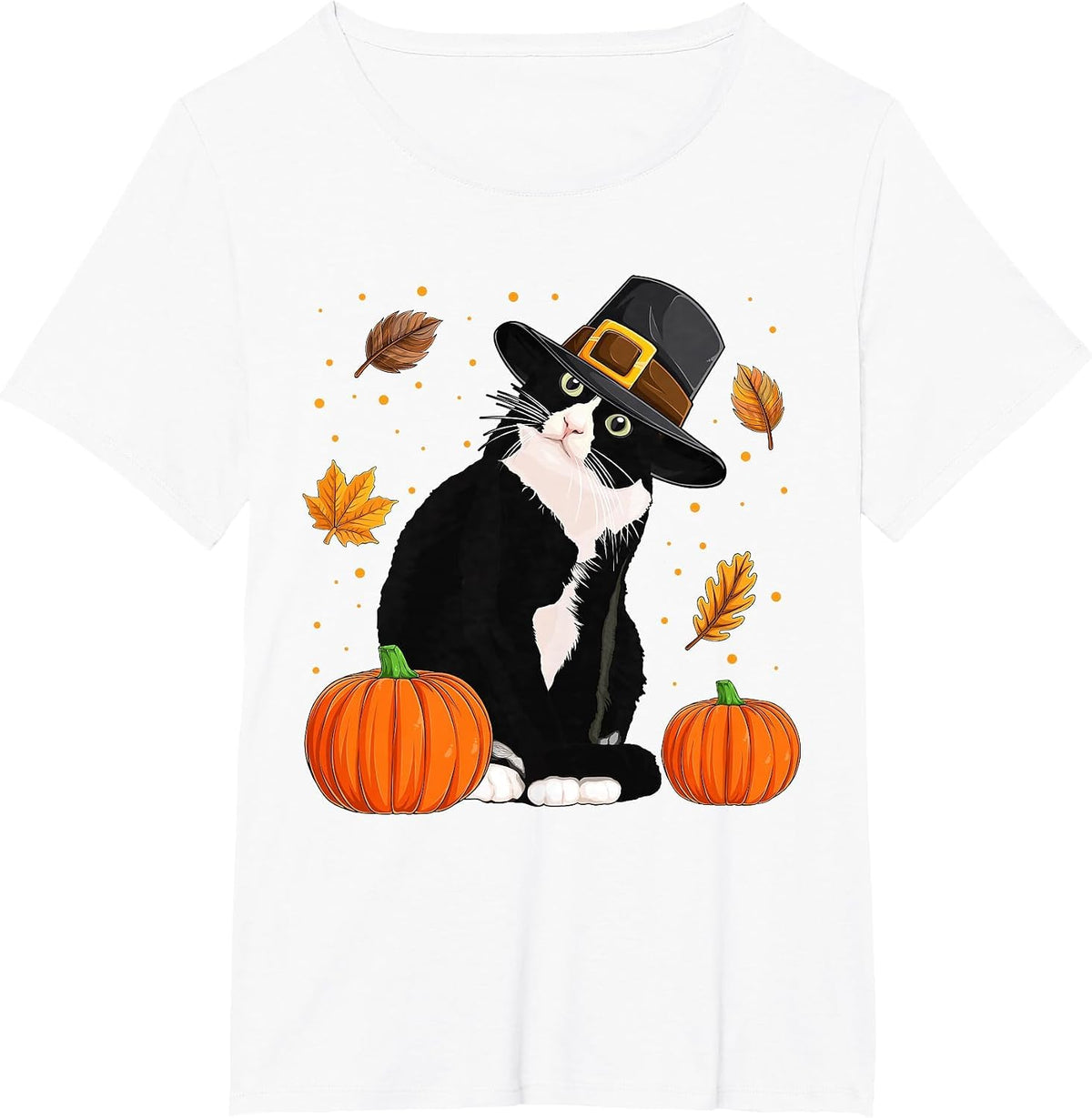 Pilgrim Turkey Cat Shirts, Men Women Thanksgiving Cat Lovers T-Shirt - White