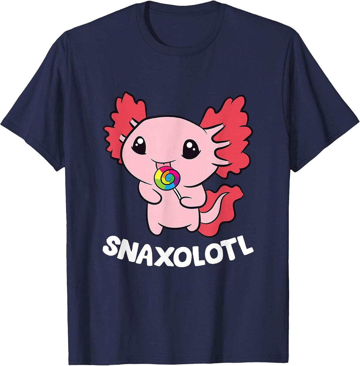 Axolotl Sweets Lollipop Snaxolotl Kawaii Axolotl T-Shirt - Navy Blue