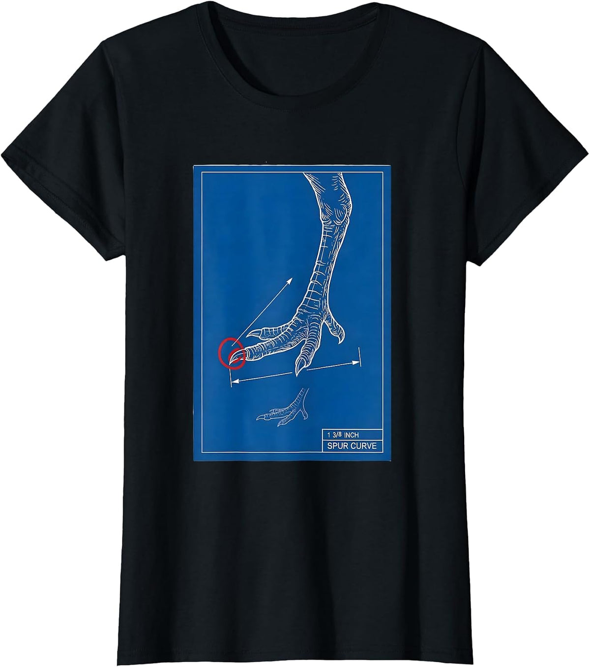 Women's 1 3/8 Inch Spur Curve Technical Blueprint Turkey Hunter Gift T-Shirt - Black