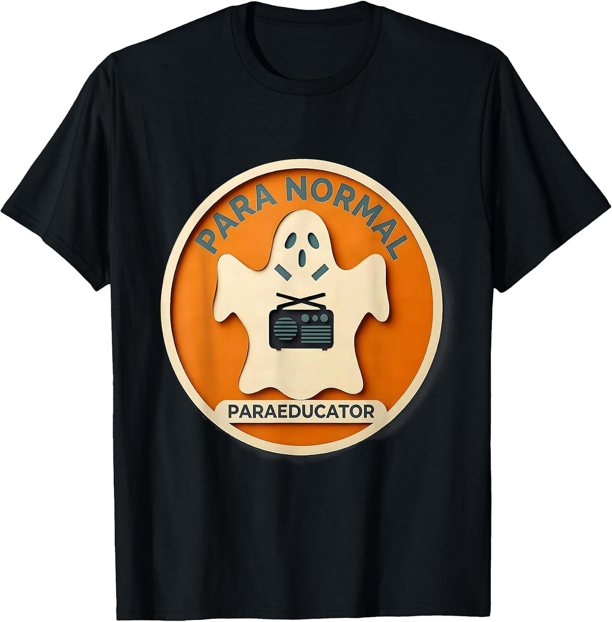 Men's Para Normal Paraeducator Paper Cutout Ghost Halloween T-Shirt - Black