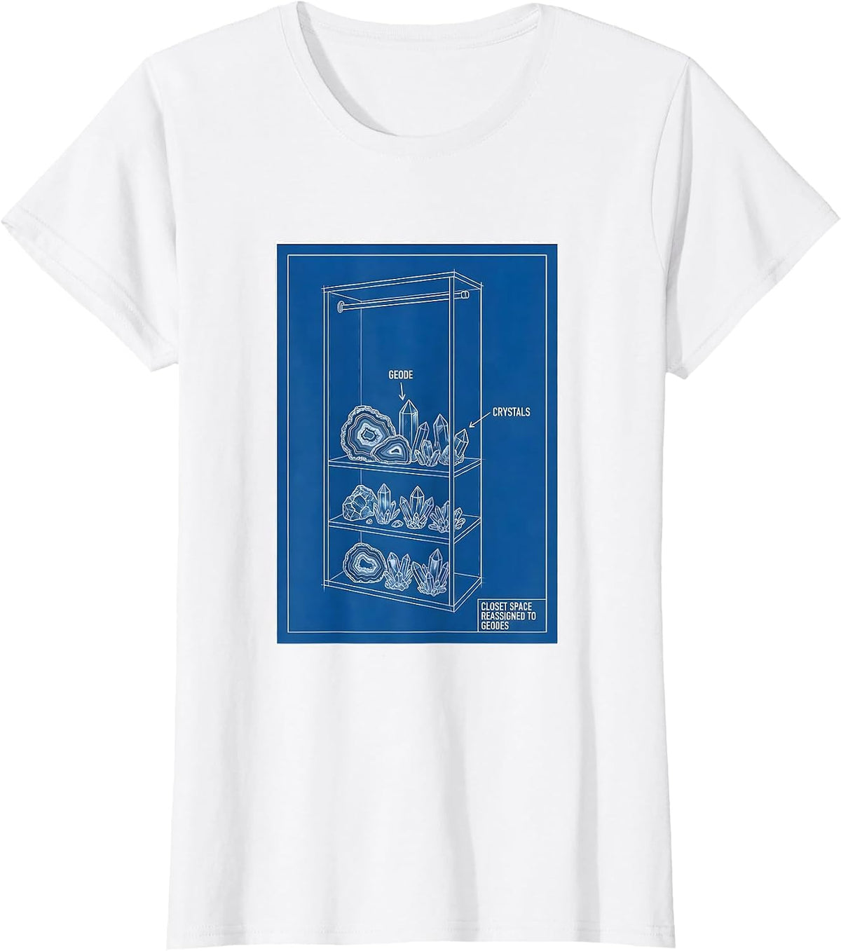 Women's Closet Space Reassigned To Geodes Technical Blueprint Rock T-Shirt - White