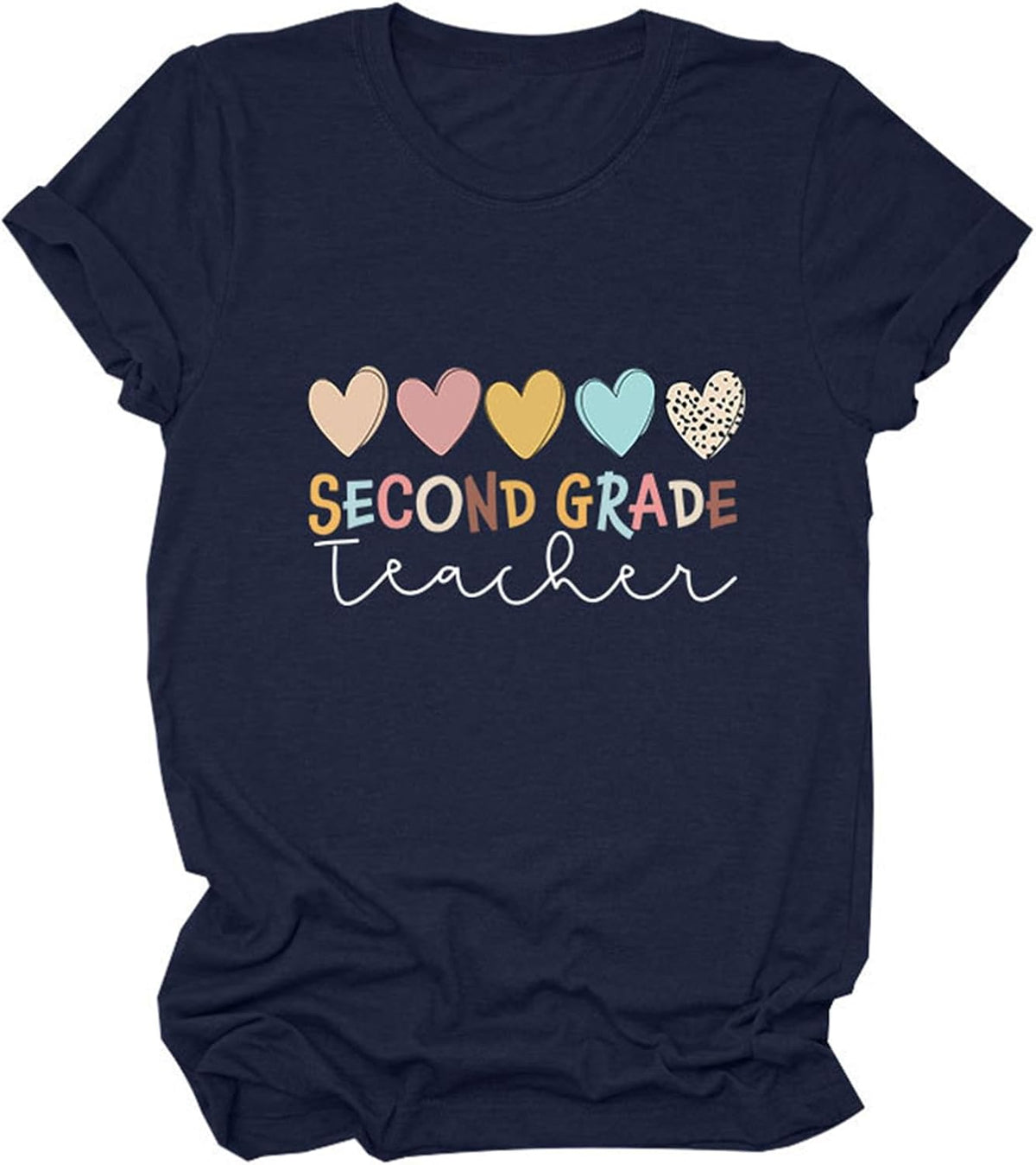 Second Grade Teacher T-Shirt Womens Funny Teacher Gift Shirt Letter Graphic Tees Short Sleeve Summer Crewneck Tops - Navy