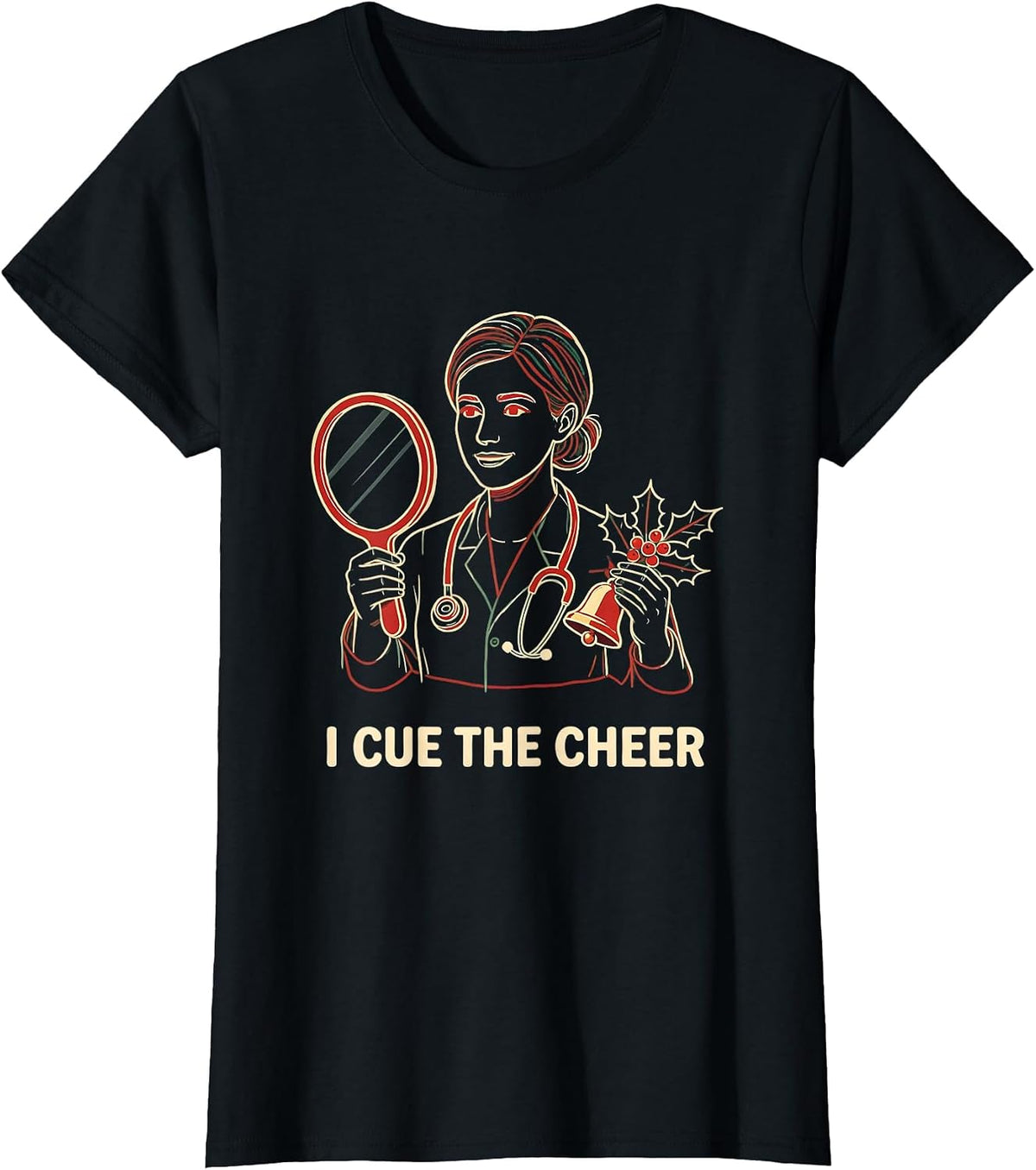 I Cue The Cheer Funny Speech-Language Therapist Christmas T-Shirt - Black