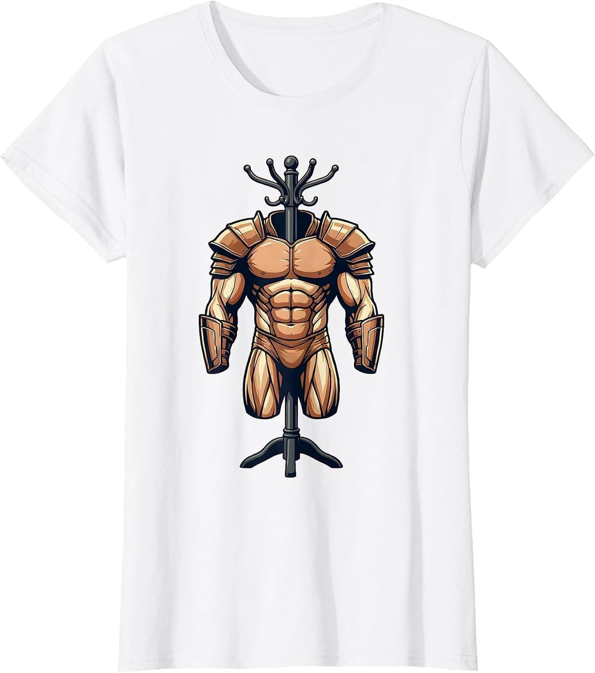 Muscle Suit Armor on Coat Rack Graphic T-Shirt - White