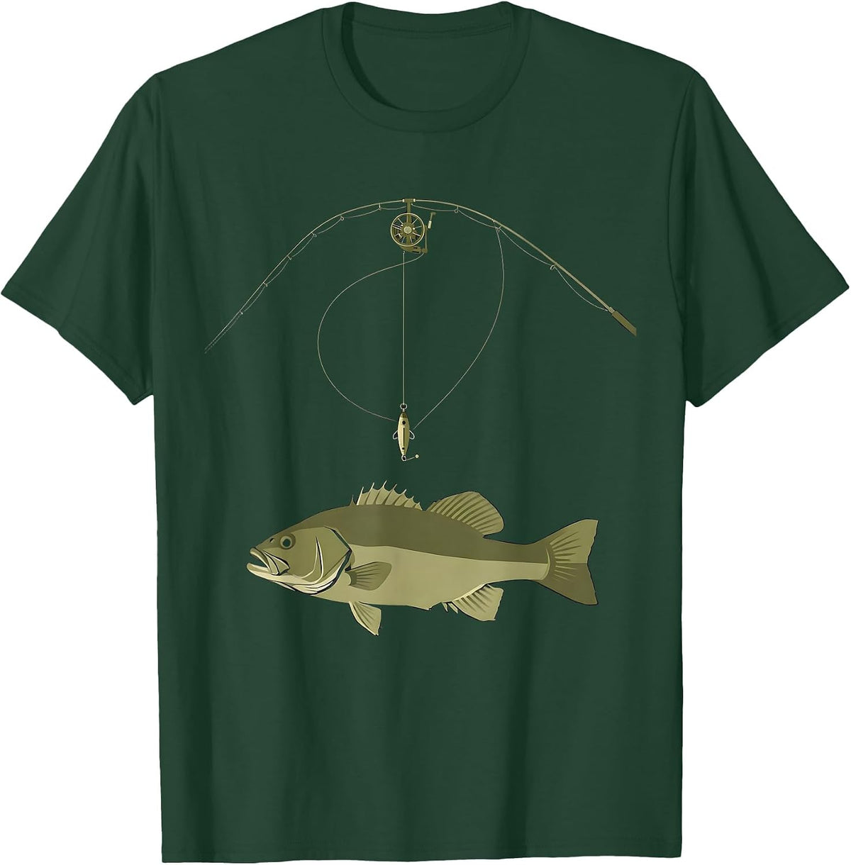 Men's Geometric Largemouth Bass Minimalist Fishing Humor T-Shirt - Dark Green