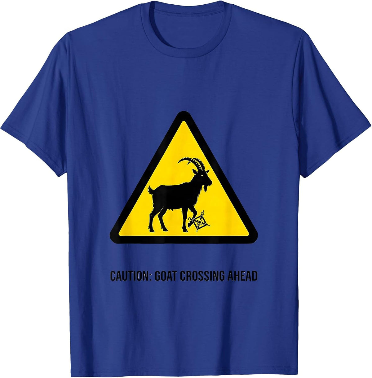 Men's Caution: Goat Crossing Ahead Freemason Square and Compass T-Shirt - Royal Blue