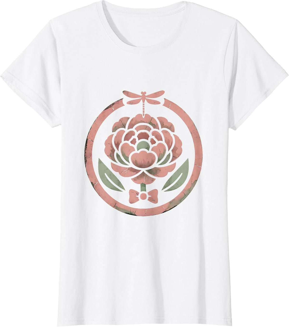Peony Cross-Section Layered Petals Botanical Art T-Shirt - White