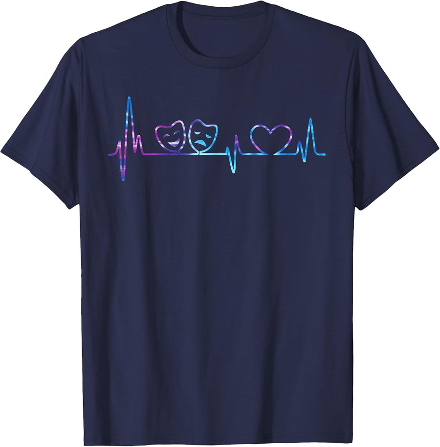 Theatre Heartbeat Theater Tie Dye Teen Girls Kid Women T-Shirt - Navy Blue