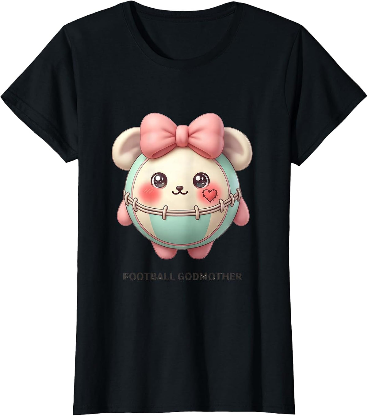 Football Godmother Cute Kawaii Coquette Bow Game Day T-Shirt - Black