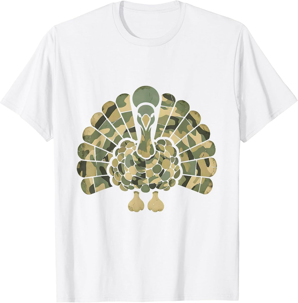 Camo Turkey Feather Fan Hunting Design T-Shirt, Men, White, XX-Large - As Pictured