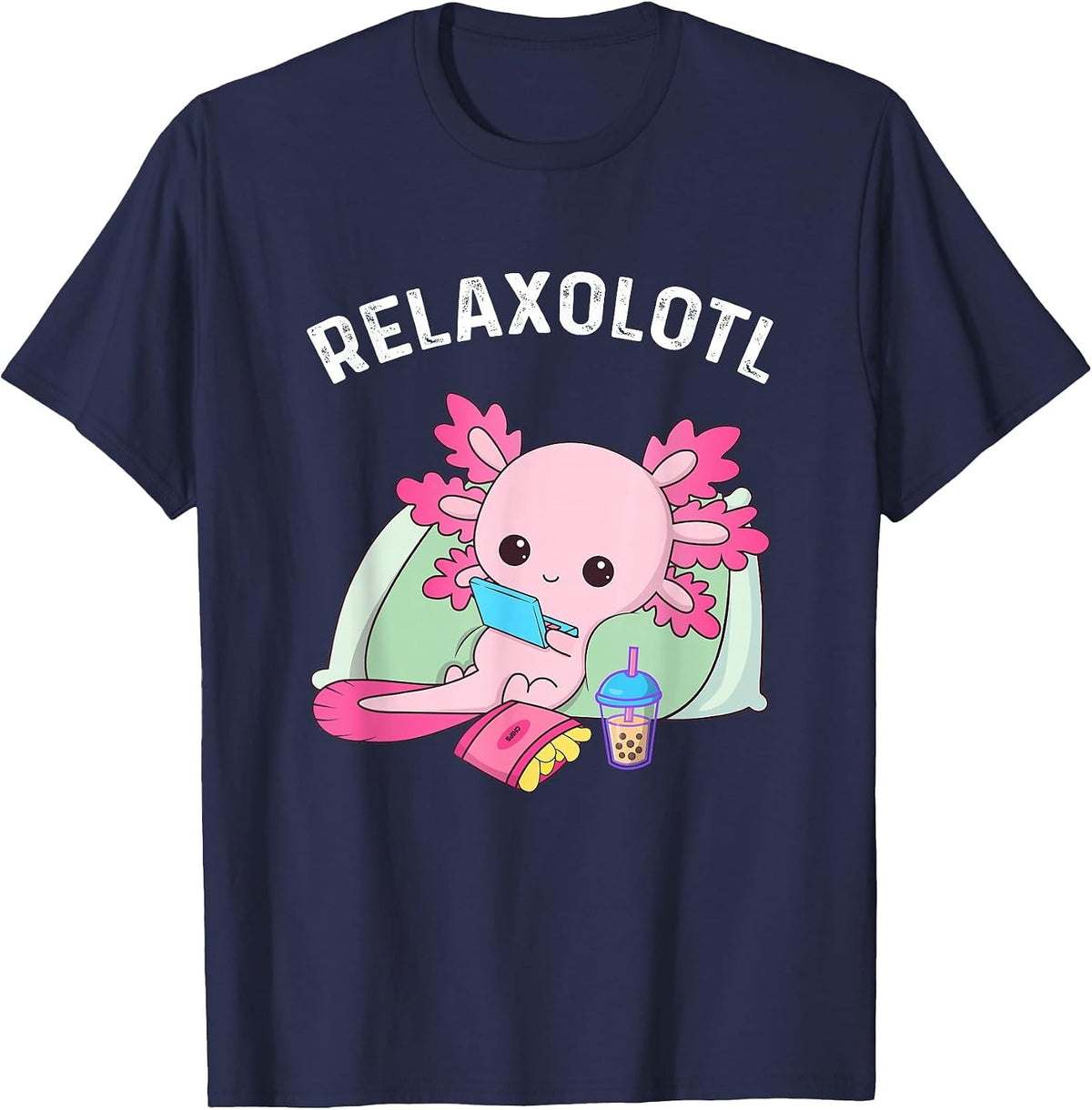 Cute Axolotl Lovers Mexican Salamander Relaxolotl T-Shirt - Navy Blue