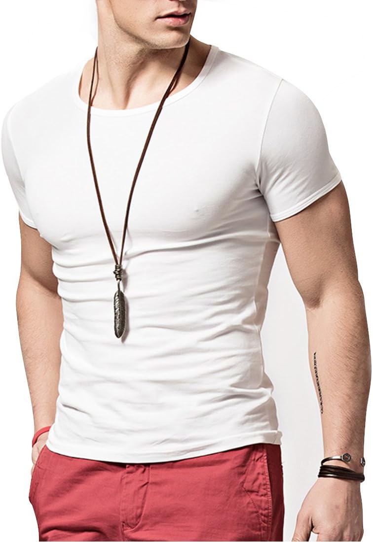 Mens Short Sleeves T-Shirts Crew-Neck（2pack, 3pack） - White