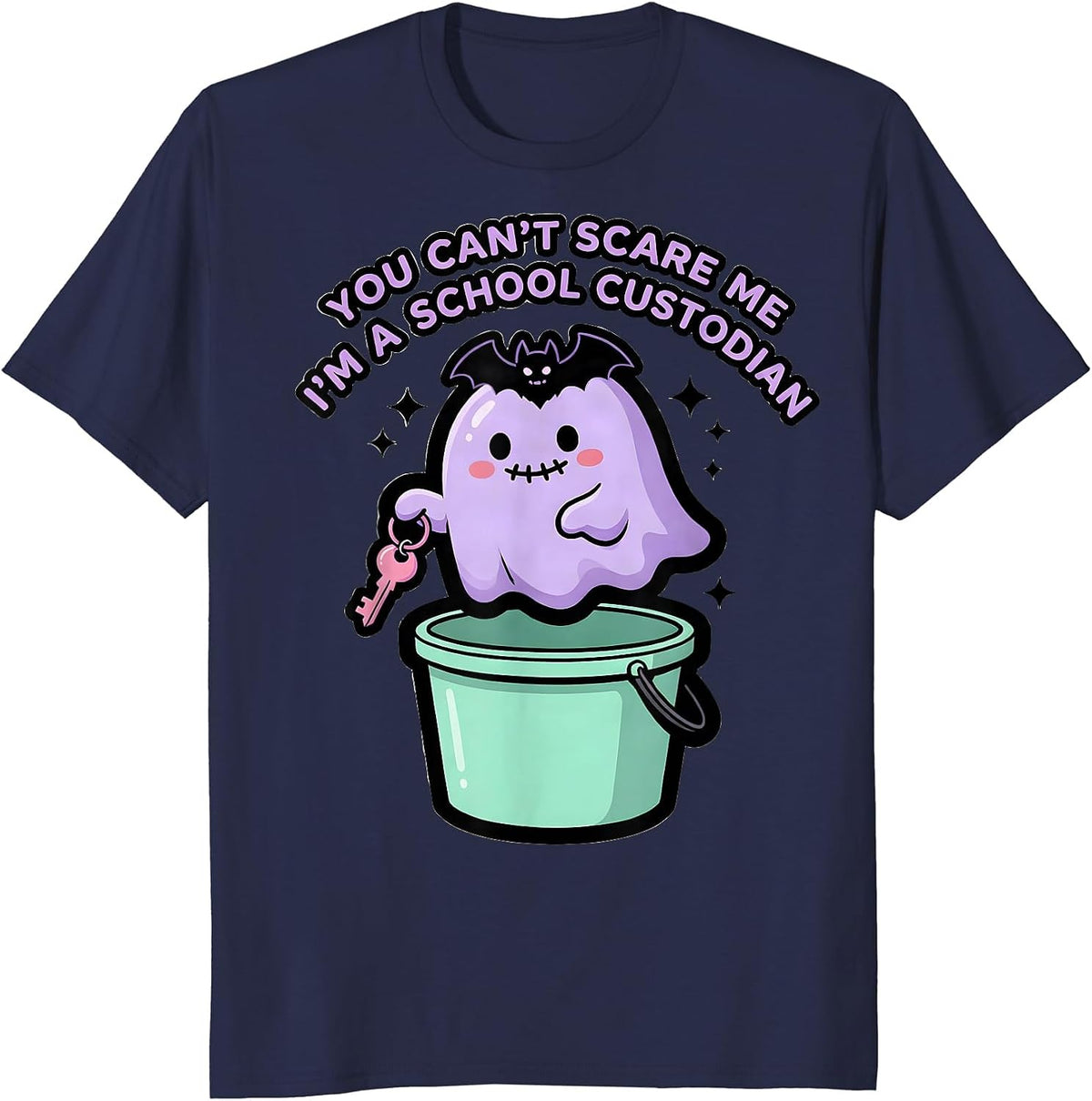 Men's You Can't Scare Me I'm a School Custodian Halloween T-Shirt - Navy Blue
