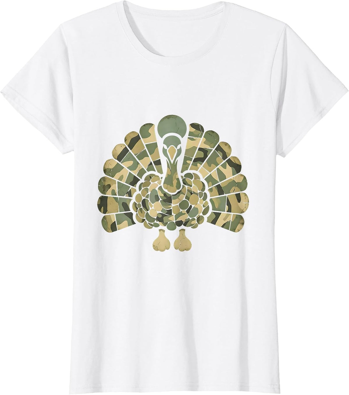 Camo Turkey Feather Fan Hunting Design T-Shirt, Women, White, 3X-Large - As Pictured