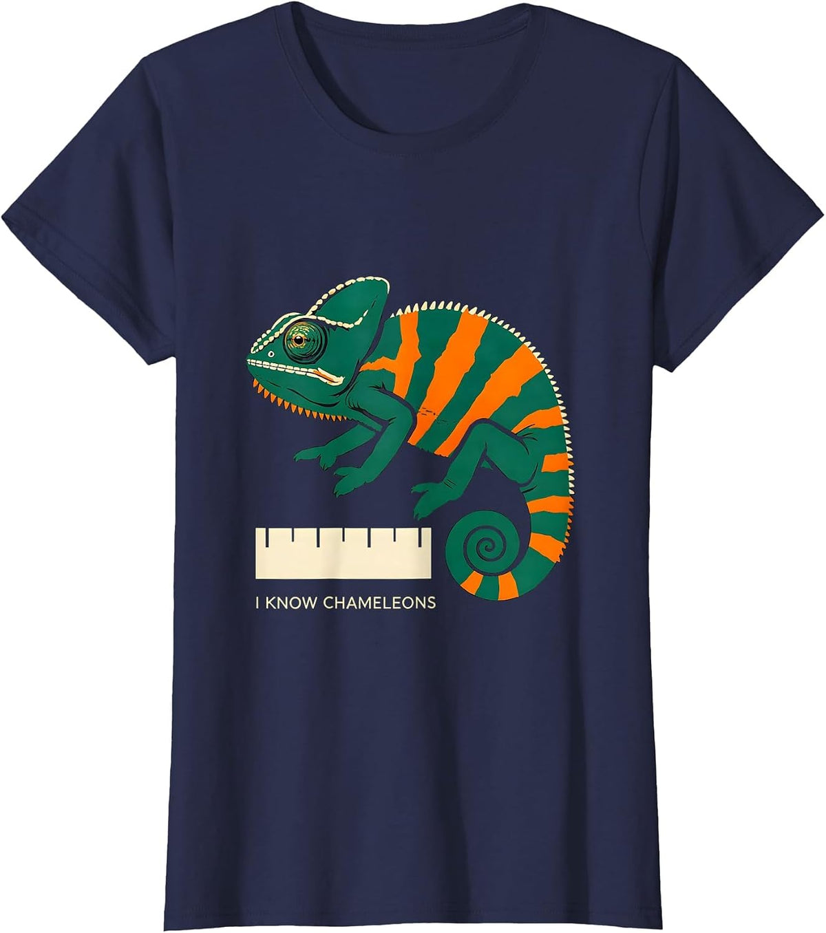 Women's I Know Chameleons Stencil Reptile Enthusiast Herpetology T-Shirt - Navy Blue