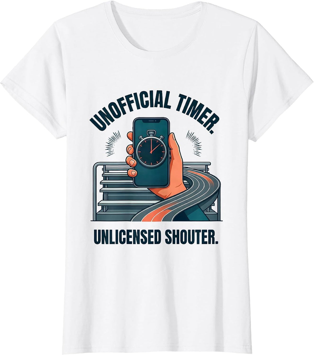 Women's Unofficial Timer Unlicensed Shouter Track Mom Track T-Shirt - White
